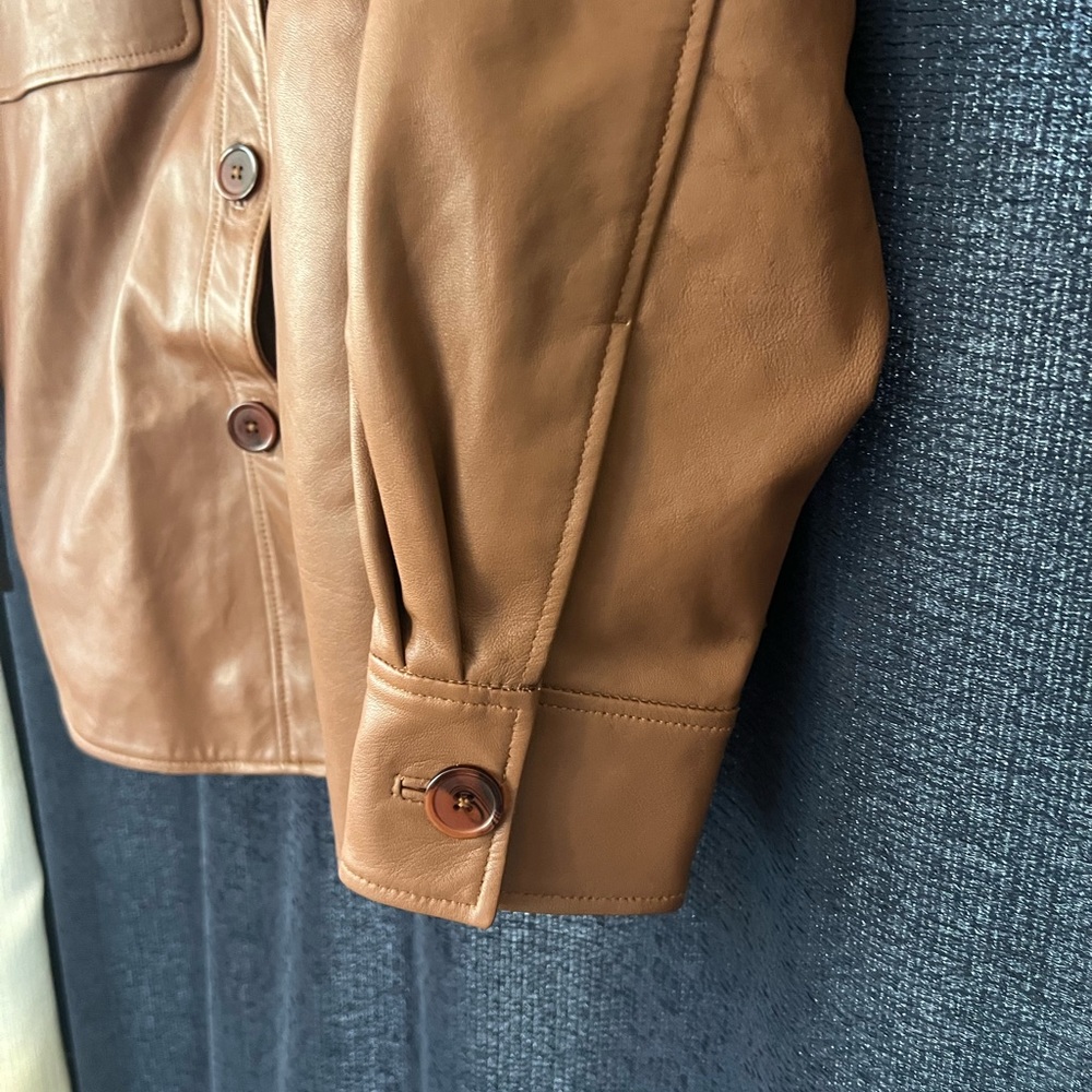 Brown Leather Button-Down Shacket - Picture 7 of 12